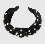 Wide Velvet & Pearl Knot Headband - Black (New)