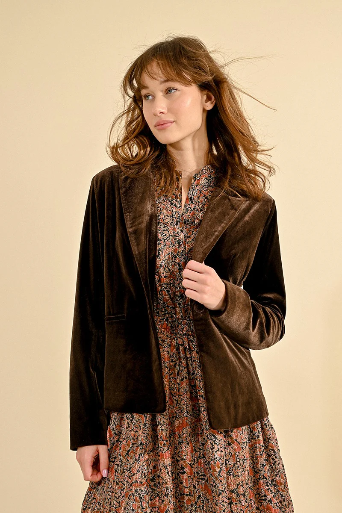 Molly Bracken Chocolate Velvet Blazer (New)