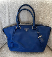 Prada Vitello Daino Double Handle Satchel Bag in Cobalt Blue