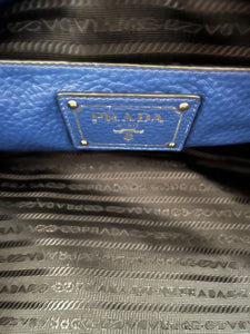 Prada Vitello Daino Double Handle Satchel Bag in Cobalt Blue