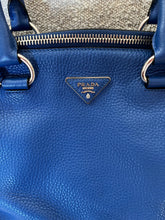 Prada Vitello Daino Double Handle Satchel Bag in Cobalt Blue