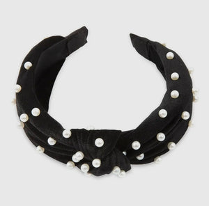 Wide Velvet & Pearl Knot Headband - Black (New)