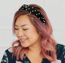 Wide Velvet & Pearl Knot Headband - Black (New)