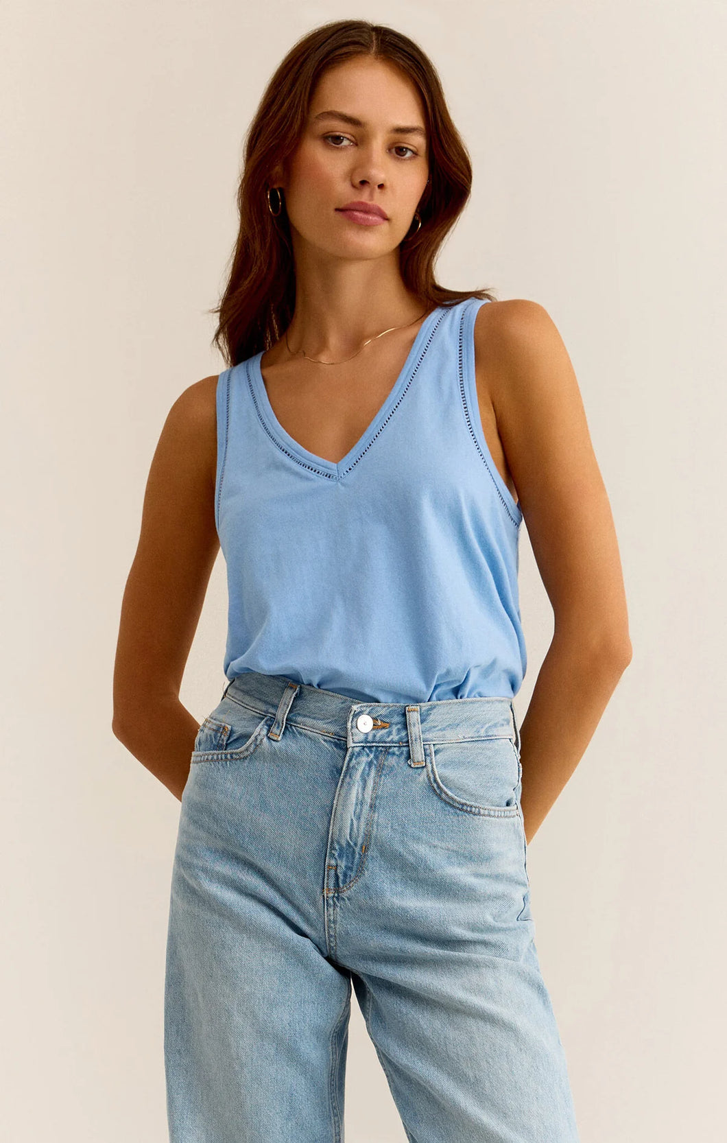 Z Supply Lace Trim Surf Blue Tank Top (NWT)