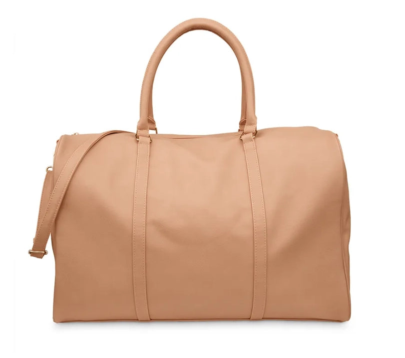 Faux Leather Weekender Travel Bag - Tan (New)